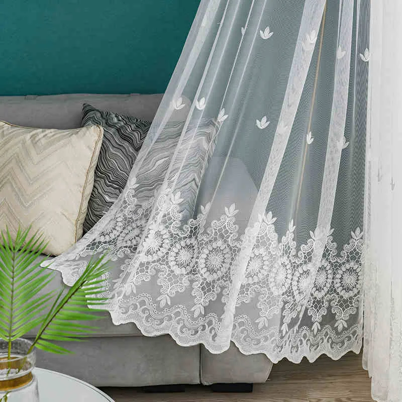 White Embroidery Flower Window Screening for Living Room, European Style, Sheer Voile, Bedroom, Kitchen Drapes, Blind Home Decor