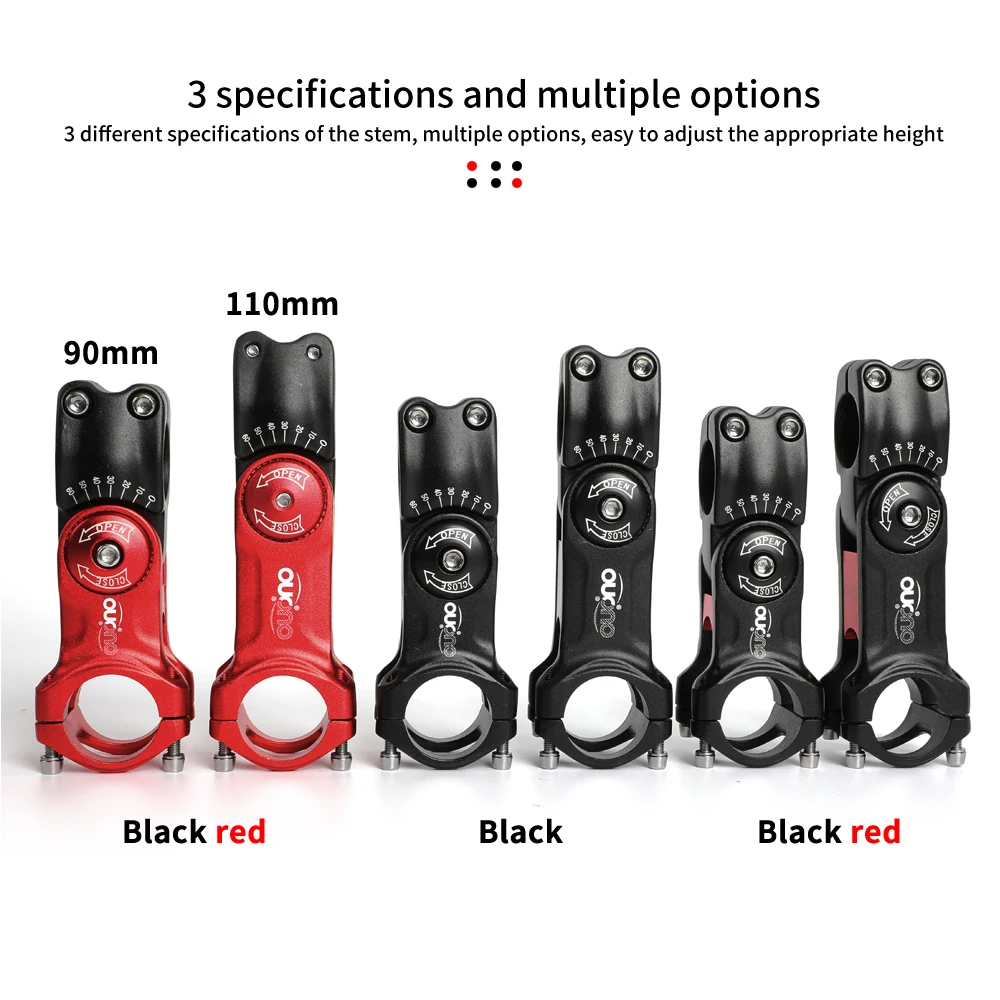 OUO Adjustable Bicycle Stem Riser 0-60 Degree Bike Handlebar Stem Adjust 31.8x90/110mm Aluminum Road Bike Stem Bar Extender