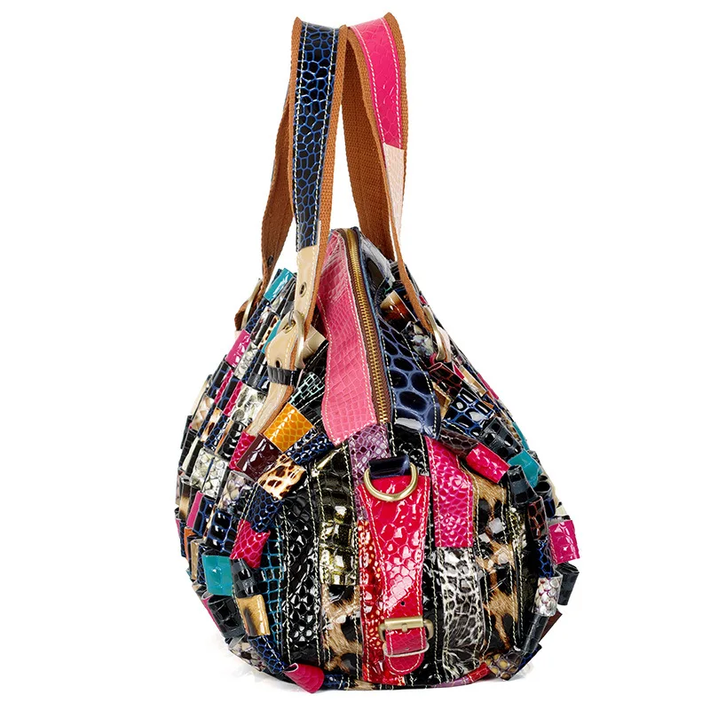 Quality Leather cowhide Colorful Snake pattern Random Stitching Handbag Shoulder Messenger bags Female Tote Bag 267