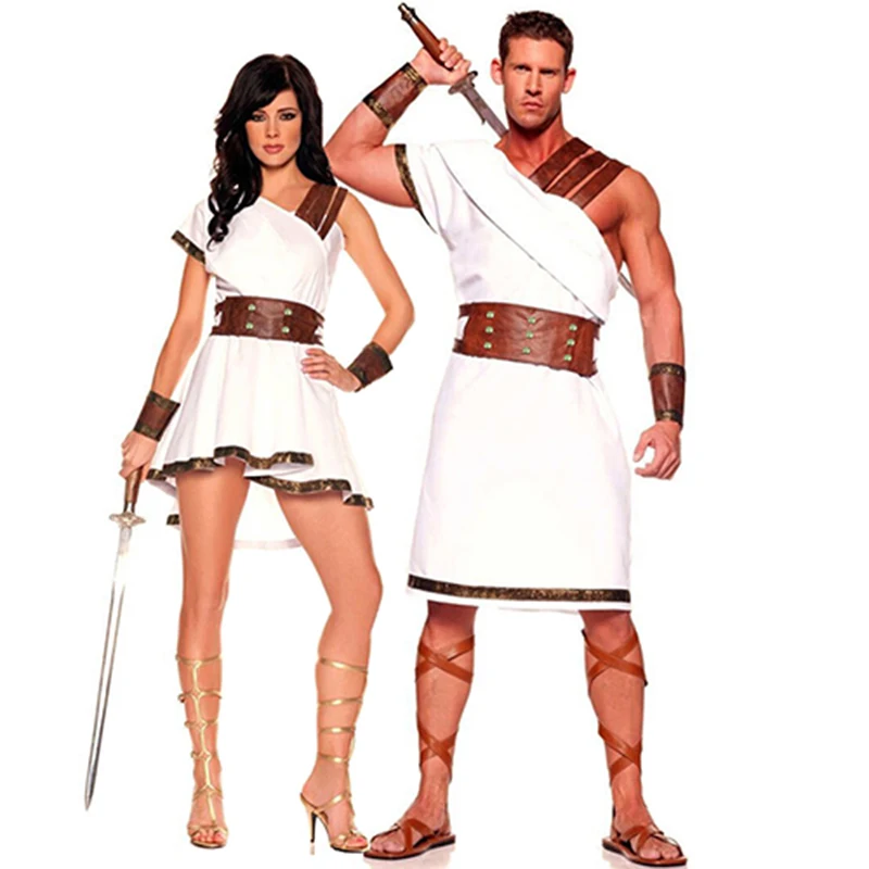 Carnival Halloween Couple Greek Myth Costume Roman Egyptian Warrior Gladiator Cosplay Fancy Party Dress