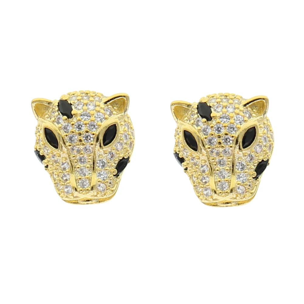 Gold color white black cz paved cool animal design leopard jaguar stud earring for women