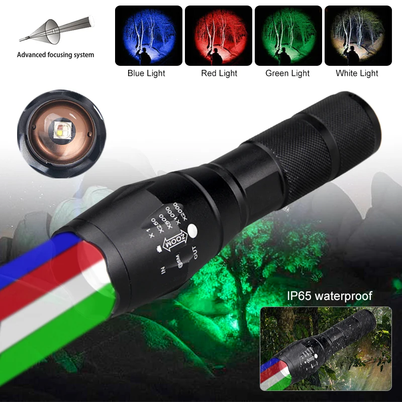 

RGBW 4 in 1 LED Tactical Weapon Light Remote Switch Zoomable Hunting Flashlight Rifle Scope Airsoft Mount Scout Lights Set