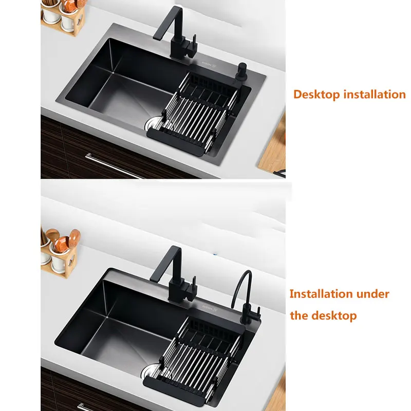 New Washing Basin Ats800 Stainless Steel Kitchen Sinks Black Single Bowel Kitchen Sink Above Counter And Udermount Vegetable