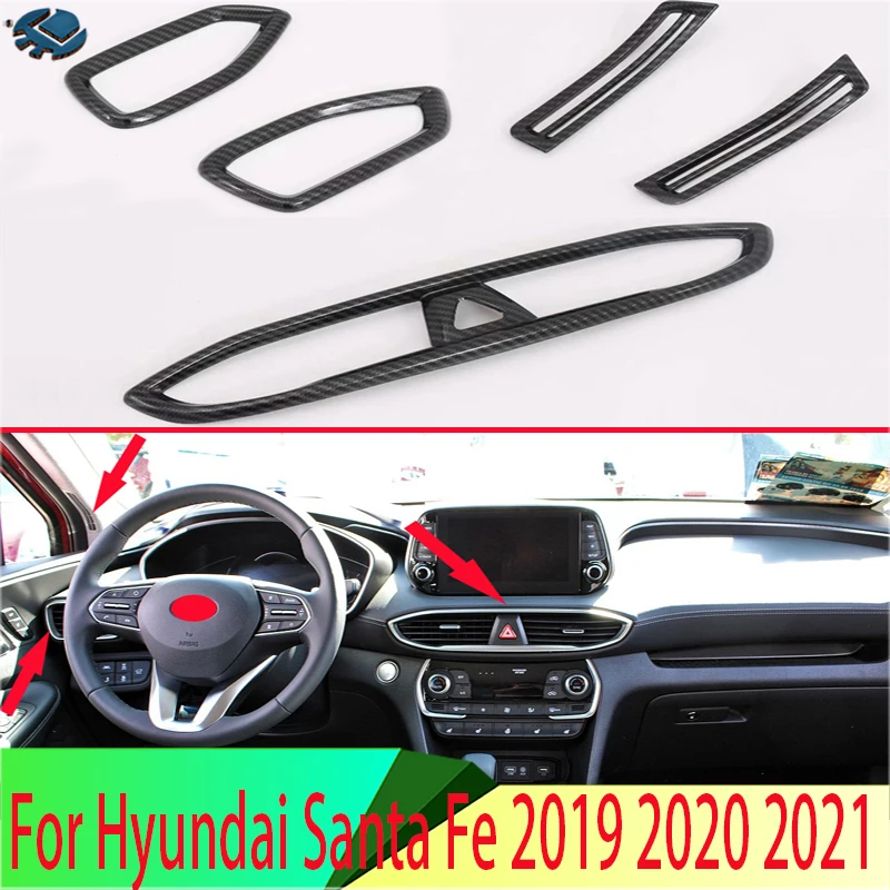 

For Hyundai Santa Fe 2019 2020 2021 Carbon Fiber Style Air Vent Outlet Cover Dashboard Trim Bezel Frame Molding Garnish