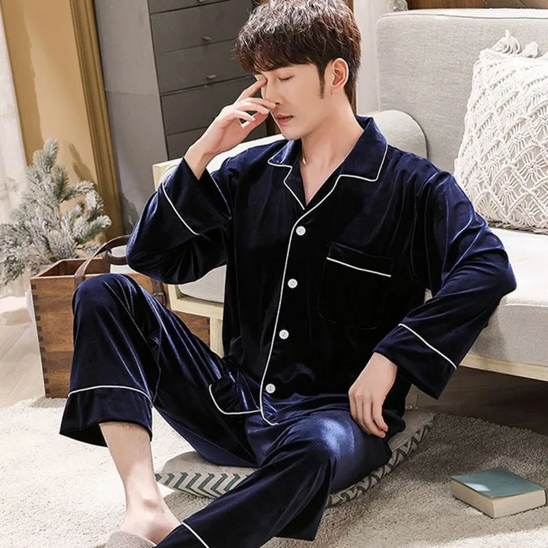 Velour Couple Pajamas Set Long Sleeve Shirt&Pants Autumn New 2PCS Sleepwear Lovers Pijamas Suit Casual Velvet Pyjamas Pour