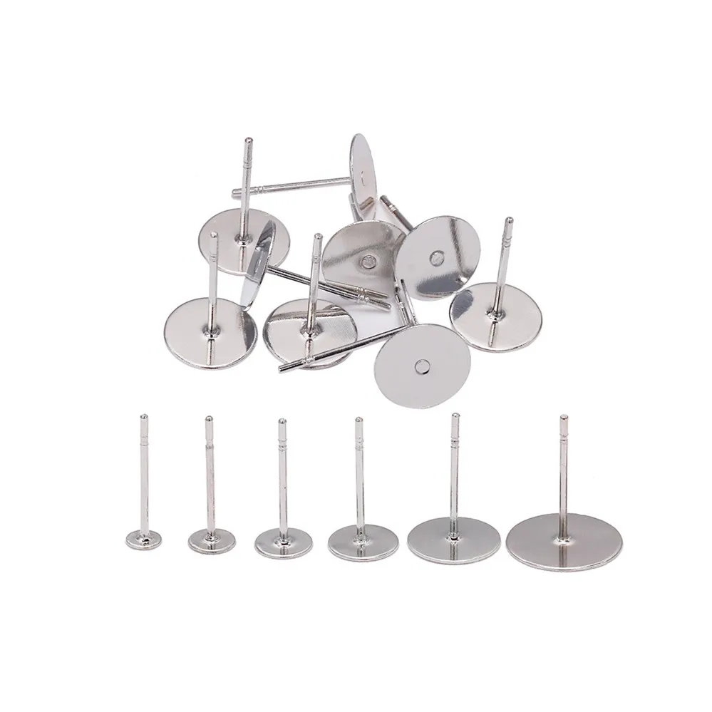 

100PCS/lots Wholesale Stainless Steel Ear Pin For Jewelry DIY Makings Round Shape Earrings Setting Accessories