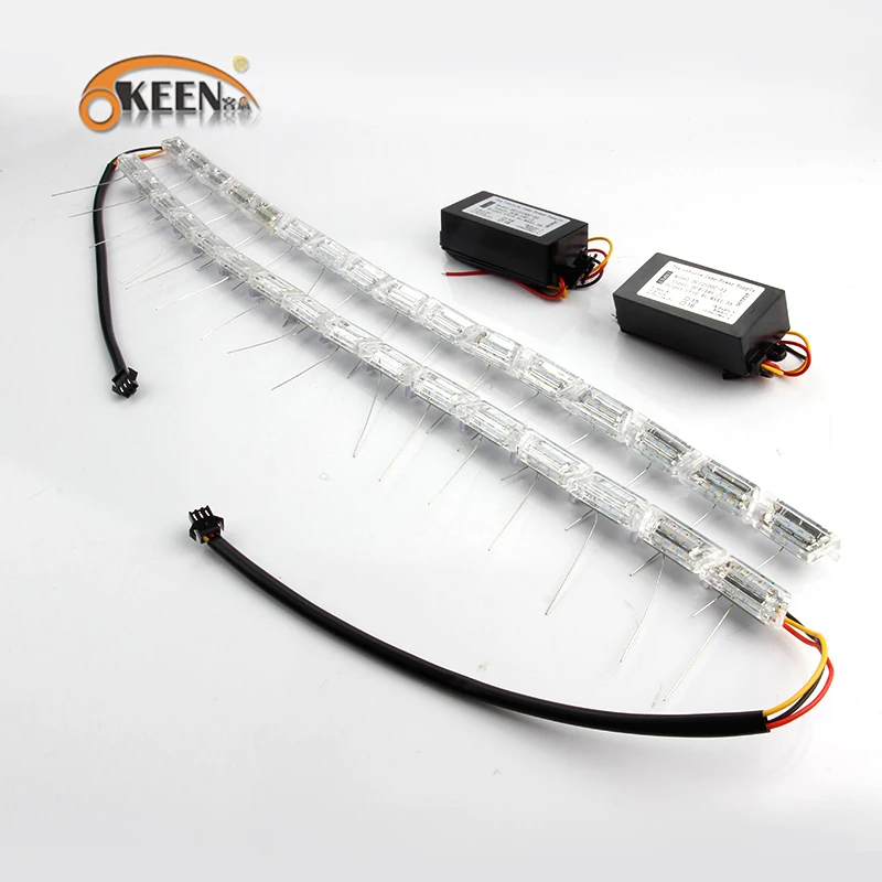 OKEEN Fire Ghost mode DRL White/Amber Switchback LED Knight Rider Strip Light Sequential Flowing Turn Signal headlight angel eye