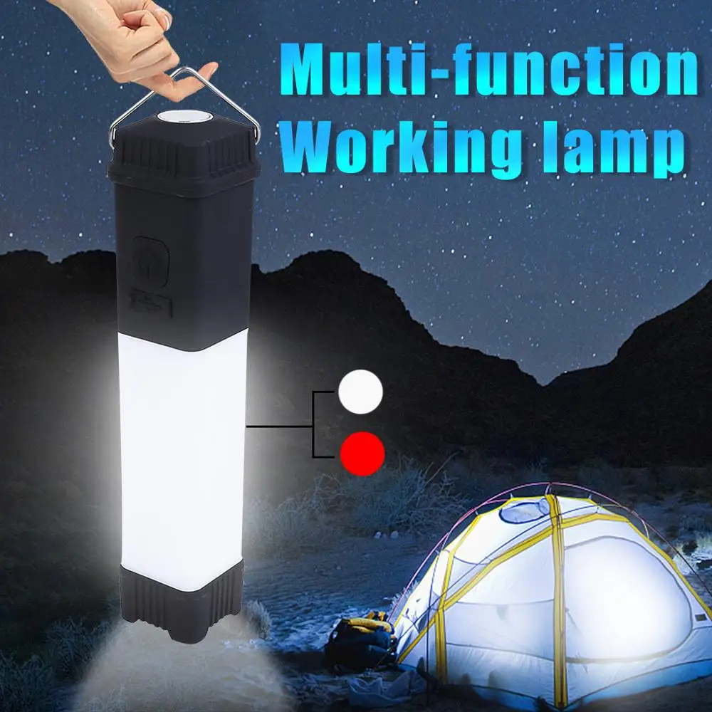 3 In 1 USB Rechargeable Double Beam Multifuctional LED Lentera Camping Hiking Merah Emmergency Senter Mobil Perbaikan Pemeliharaan