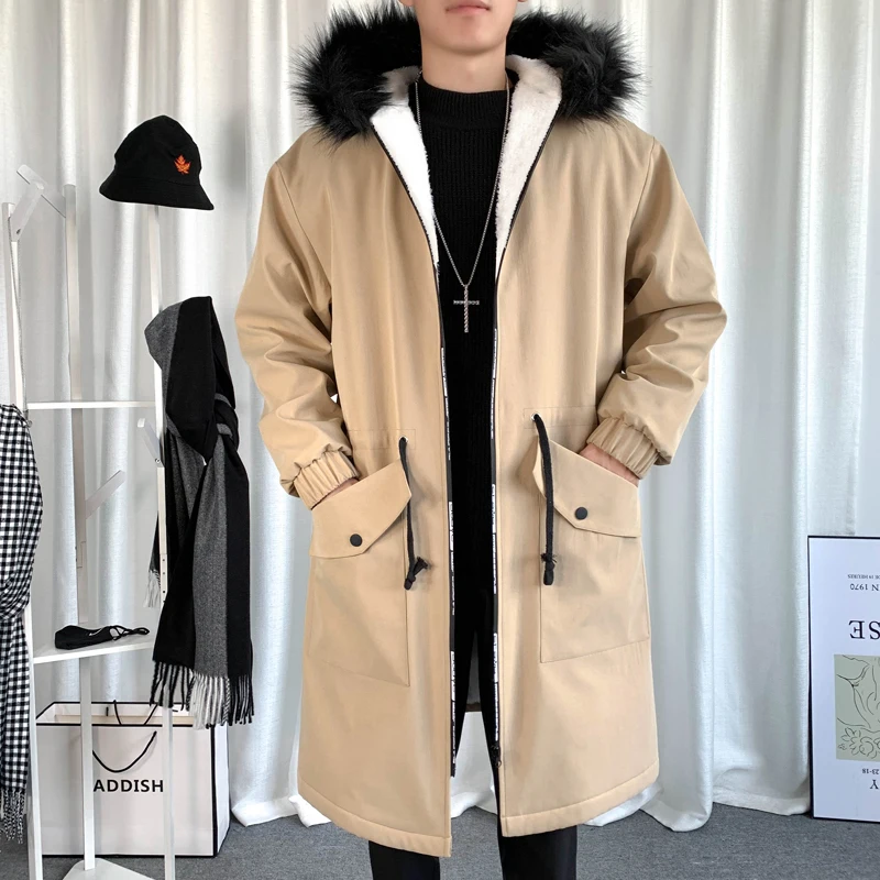 Coupe-vent à capuche pour hommes, manteau de marque à la mode, ample, moyen et Long, noir, kaki, chaud, épais, veste d'hiver