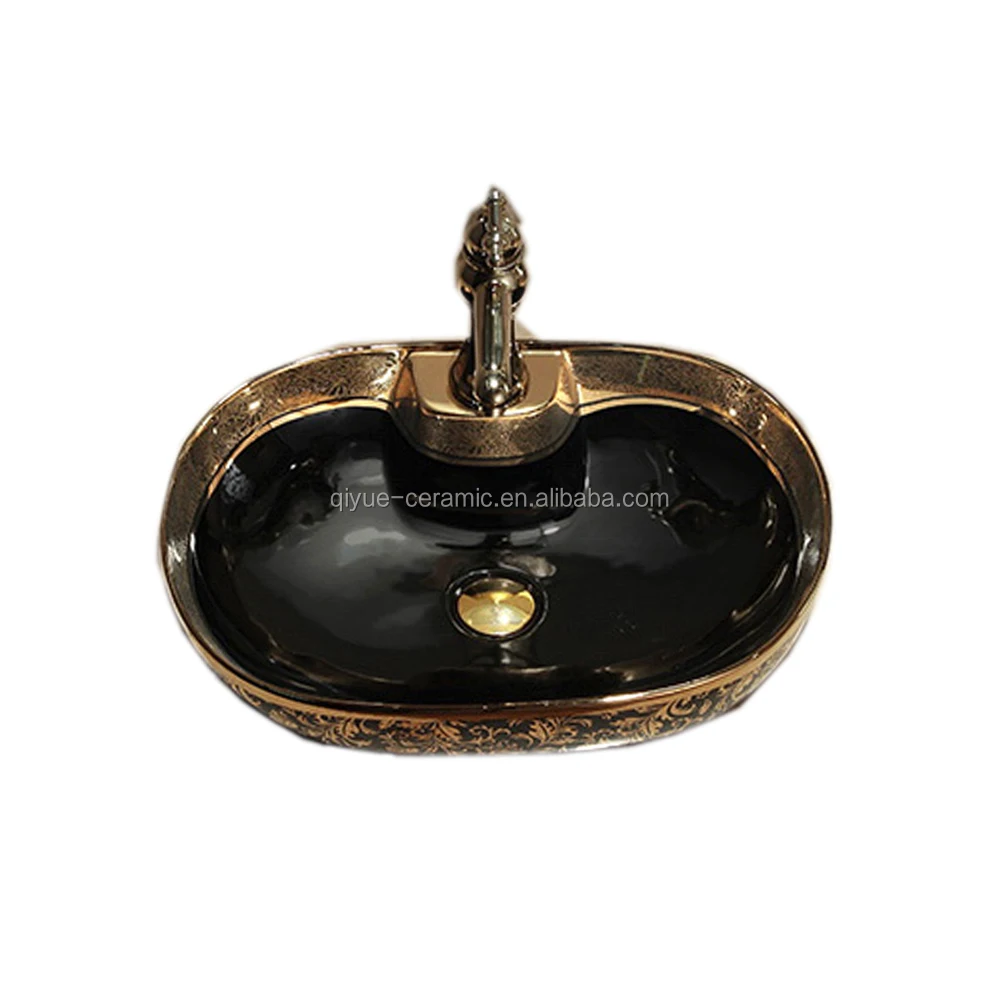 Art gold basin modeling ceramic gilded bathroom black sink black goldBathroom  Basin