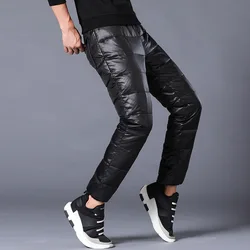 Pantalones de plumón de pato blanco para hombre, pantalones de nieve impermeables, ajustados, cálidos, acolchados, de alta calidad, PT-485, invierno, 90%