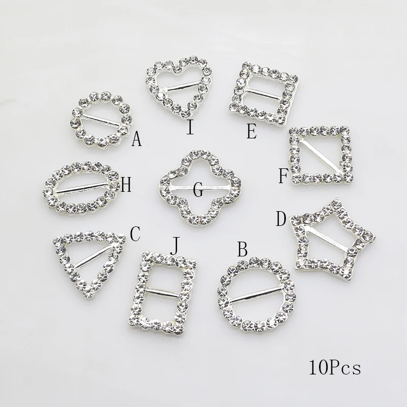 ZMASEY Metal Buckles 10Pcs/Lot Mix Size Firm Alloy Rhinestones Buckle Holiday Gift Wrapping Decoration Sewing Ribbon Accessories