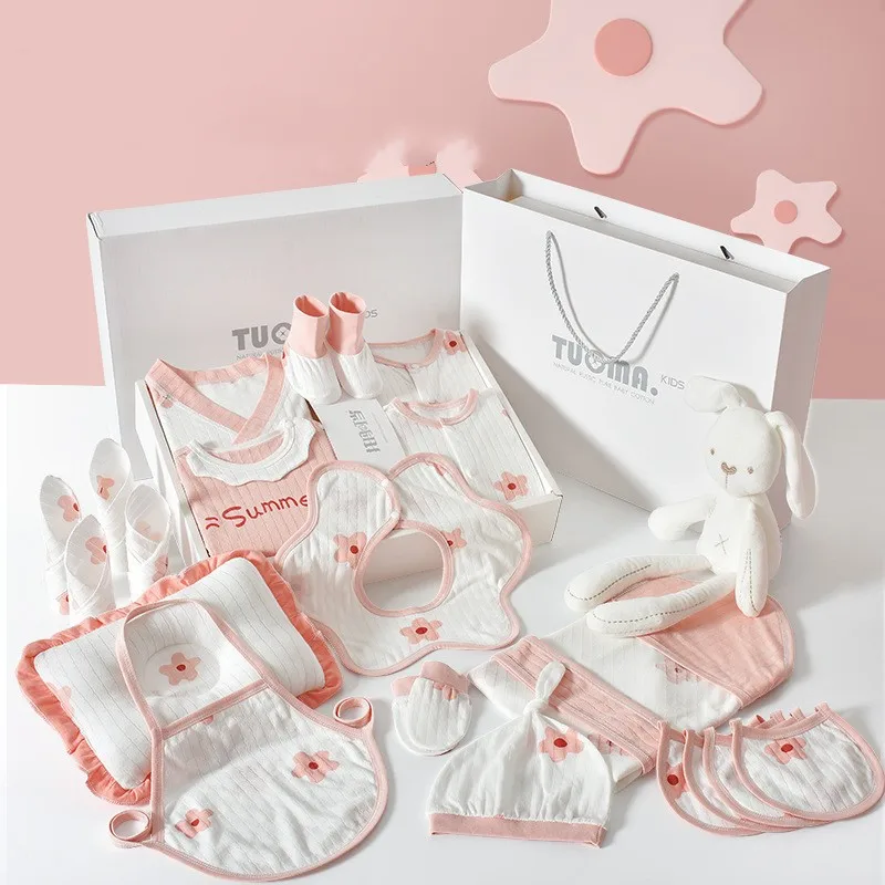 20/22/24pcs Newborn Baby Girl Clothes Set Summer Flower Pattern Cotton Baby Romper Newborn Gift Birthday Gift For Girls With Box