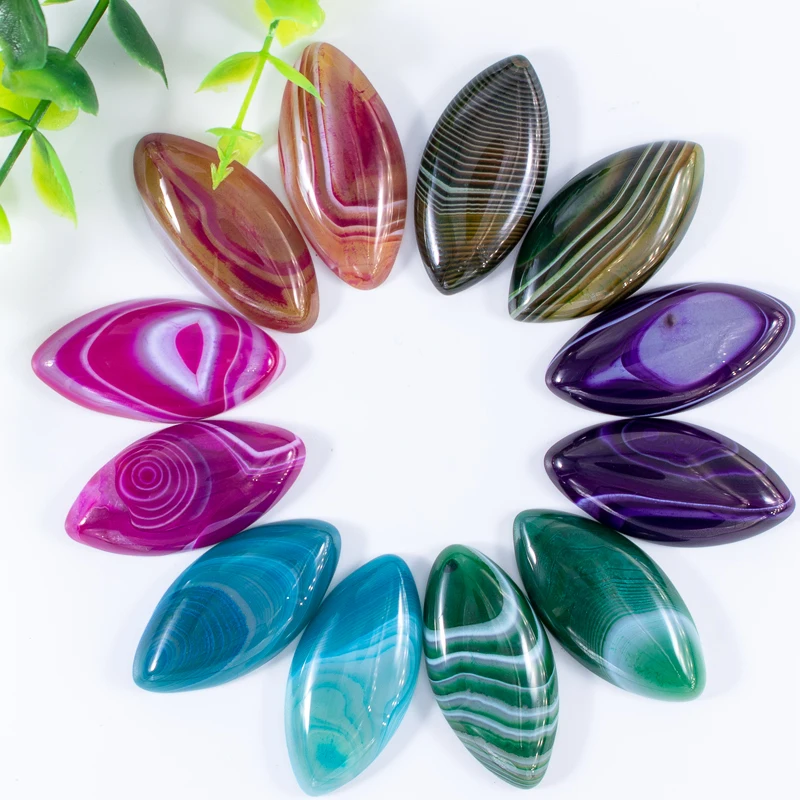 Natural Cabochon Oval Agate Beads Blue Purple Striped Stone Loose Charms For DIY Jewelry Making Necklace Bracelet Craft Gift
