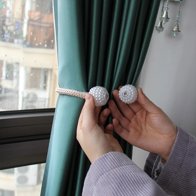 Magnetic Curtain Clip Room Accessories Pearl Ball Curtains Holder Buckle Rope Tieback Home Decor Hanging Ball Tie Back Holdback