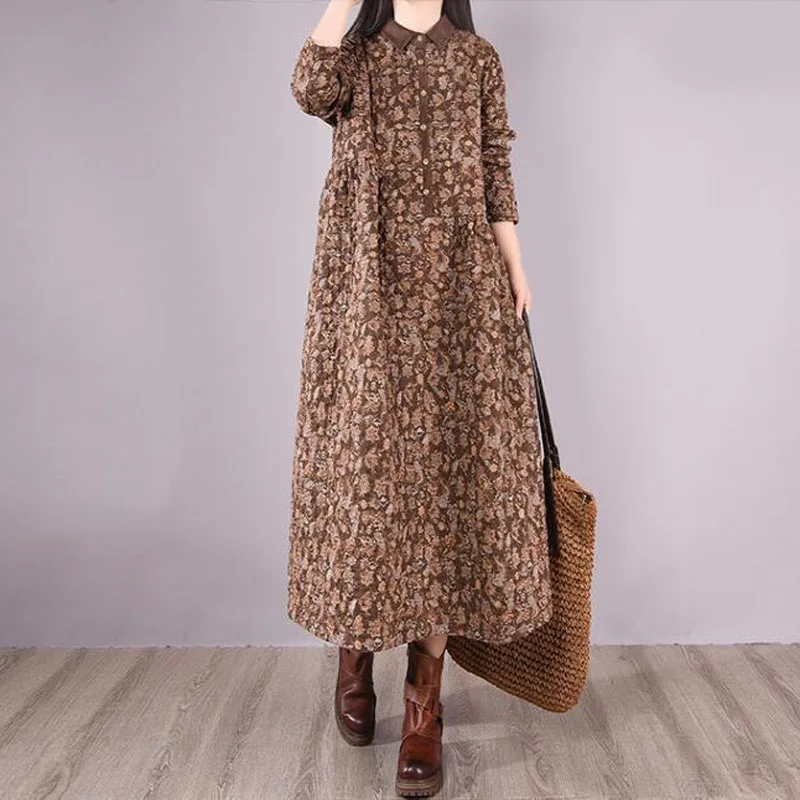 NYFS 2023 inverno New Loose Lady abito donna trapuntato Vestidos abito femminile cotone lino comodi abiti floreali