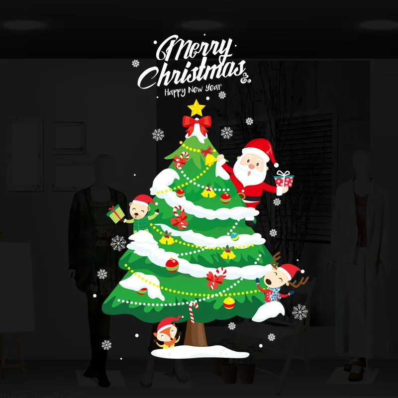 New Double-Sided Christmas Sticker Christmas Tree Bedroom Living Room Removable Decorative Wall Stickers