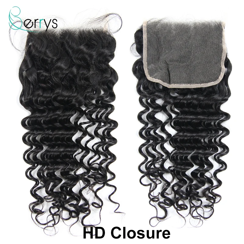 

Berryshair 10A Indian Virgin Hair Deep Wave 5x5 HD Lace Closures Free Part Human Hair Curly HD Lace Closure Pre Plucked Women