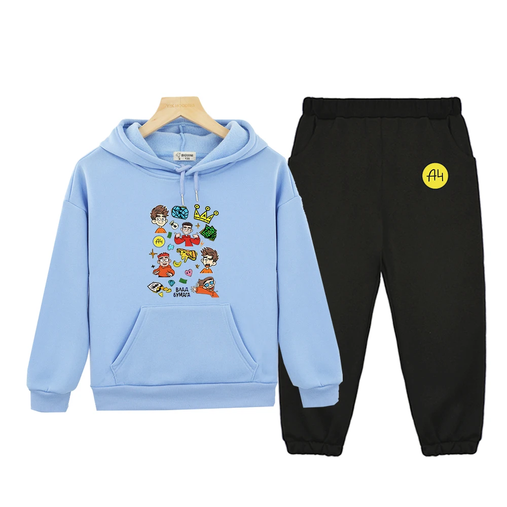 2022 Spring New Merch A4 Lamba Children's Hoodies Влад Бумага A4 Suit for Boy Weatshirt with Hood Pants Tops Girls Clothing Set