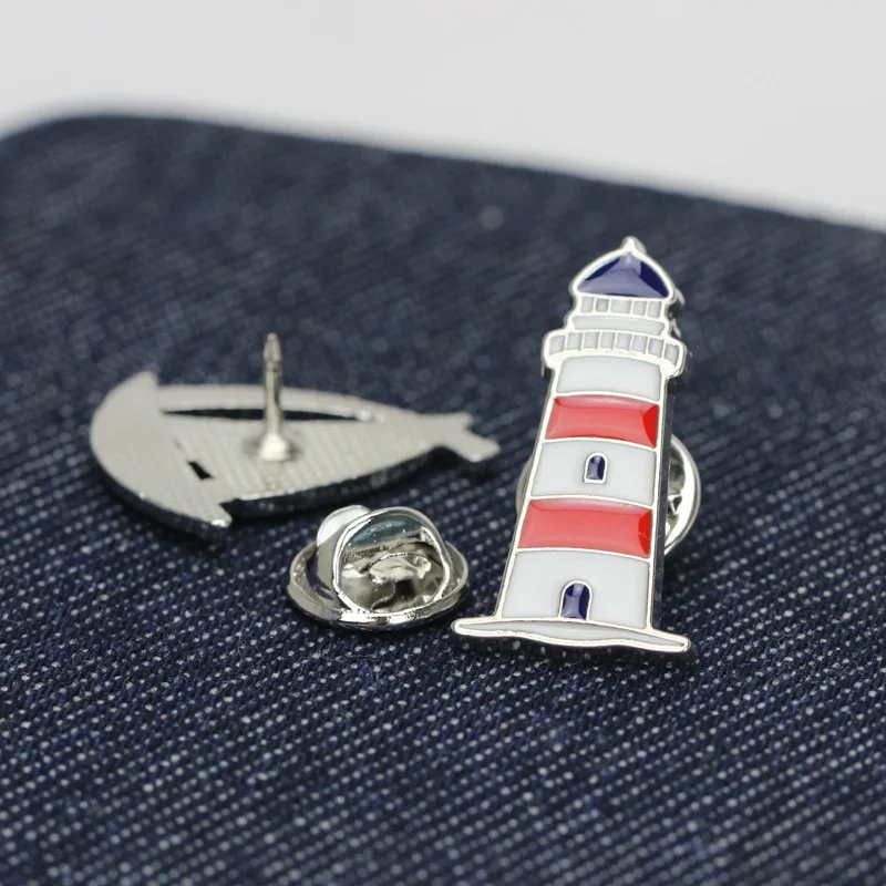 Navy style badge cartoon tropical fish metal brooch creative sailboat lighthouse rudder cartoon brooch lapel pin small gift