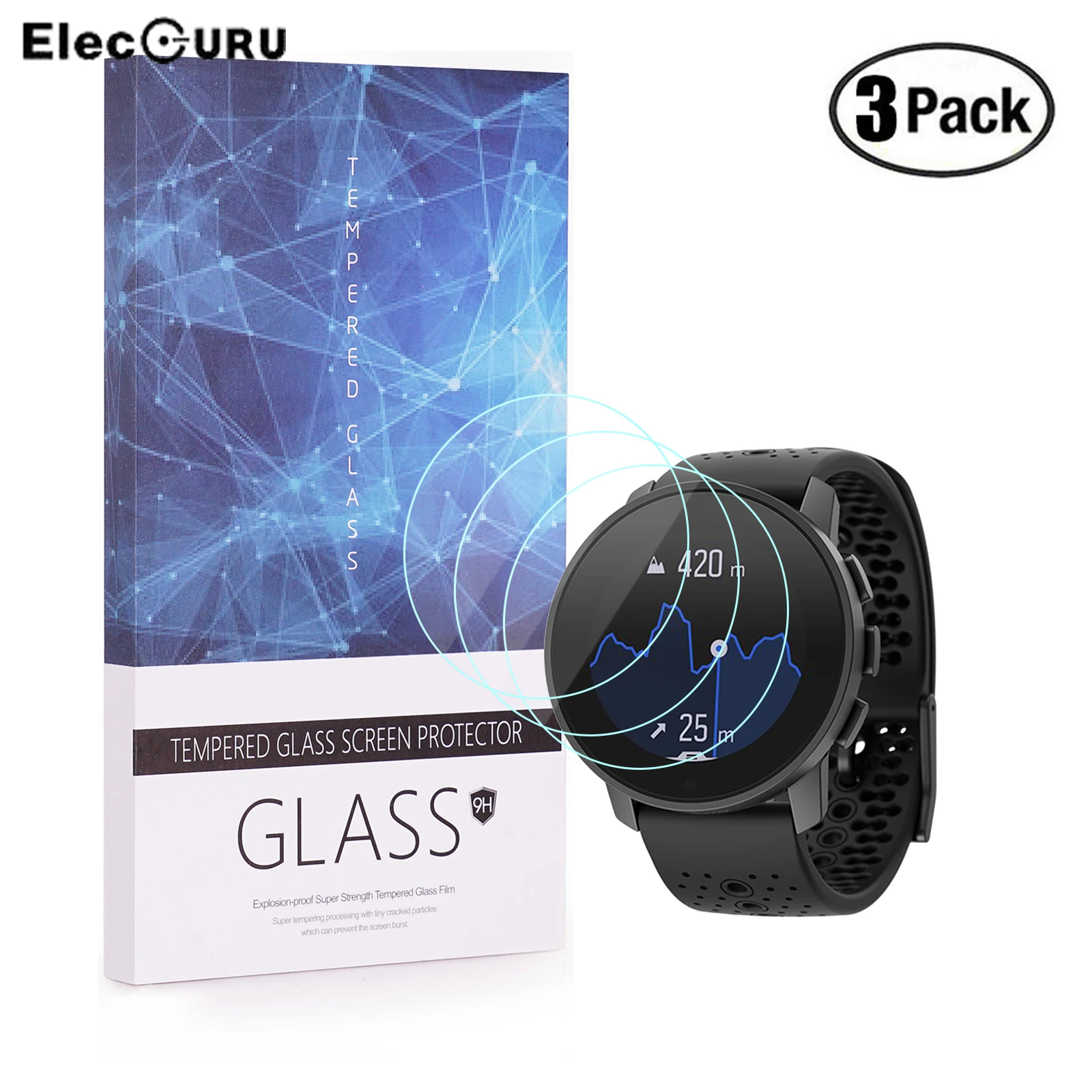 Screen Protector Tempered Glass 9H for SUUNTO 9 PEAK Smartwatch 3 Pack 2.5D HD Scratch Proof Bubble-Free Screen Protective Glass