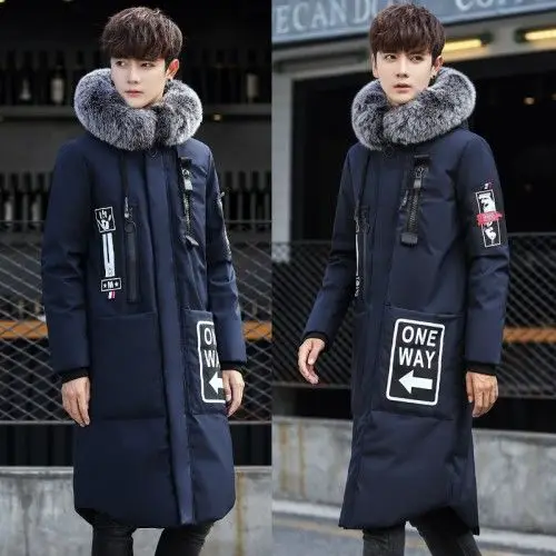 Fashion Winter Jacket Men Hooded Fur Parka Men Warm White Duck Down Jacket Plus Size 3XL Streetwear Coat Men Long