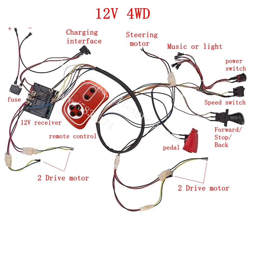 Kit di cavi e interruttori modificati fai-da-te per auto elettrica per bambini, controller 12V con telecomando Bluetooth 2.4G per auto elettrica per