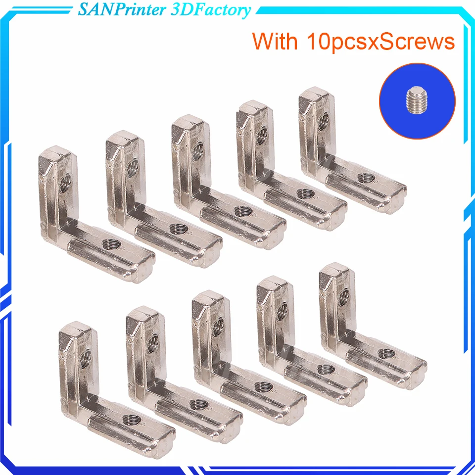 

10pcs 3030 Inside Angle Groove M6 ALU Aluminum Alu Nut8 profile T Slot L-Shape Brackets 90 Degree Connector