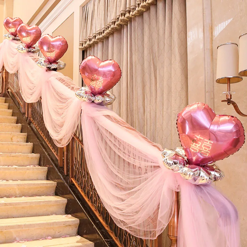 

Romantic Festive Supplies Pull Flower Gauze Balloons Set Wedding Background Stair Handrail Decorative Yarn Wedding Room Layout