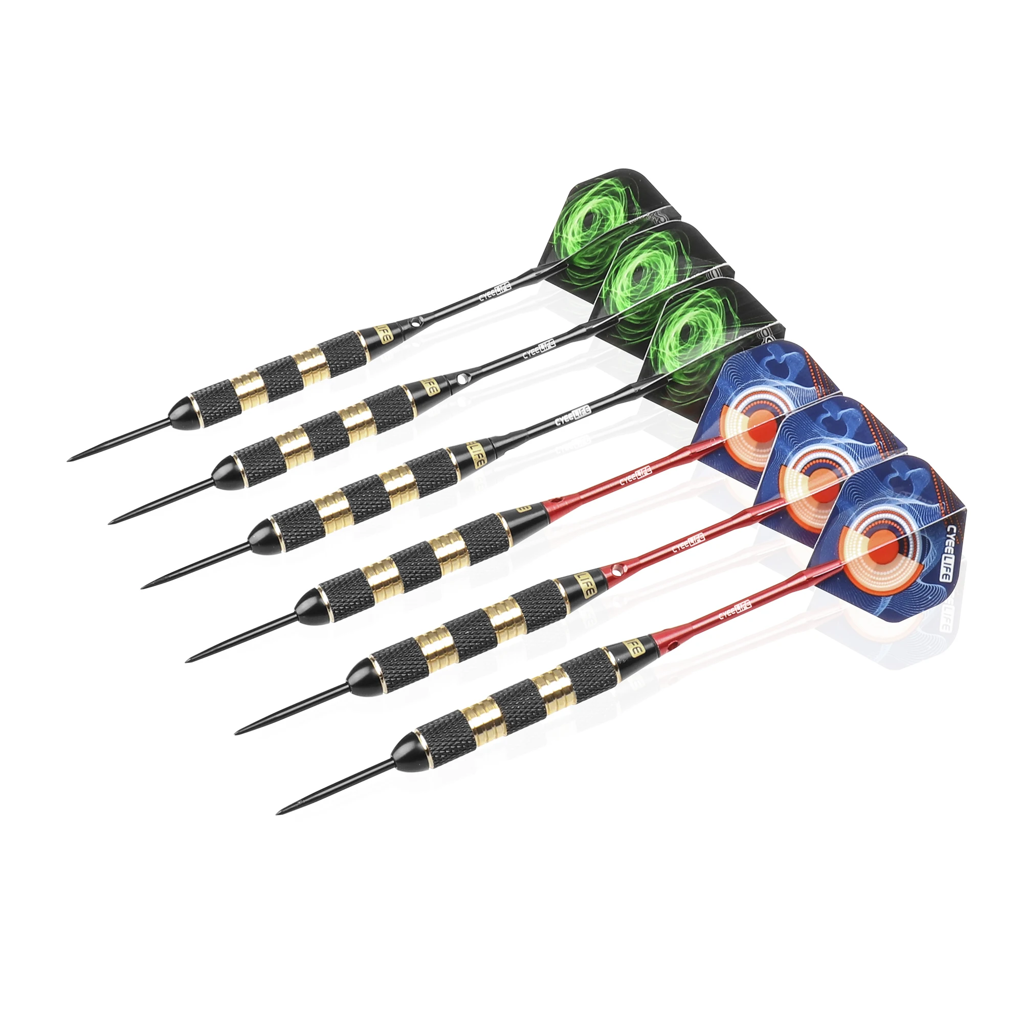 CyeeLife 30g Steel tip darts Professional 6Packs,6 Aluminium Shafts(2 Colors)+Tool+Sharpener+12 Flights+Gift packaging