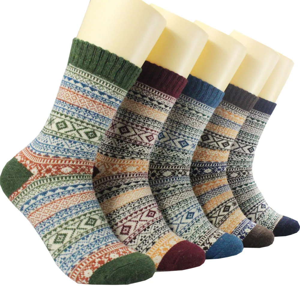 5 Pairs/Set Retro Womens Mens Winter Thermal Socks Snow Velvet Boots Warm Soft Wool Thick Nordic Sock Sleep Socks