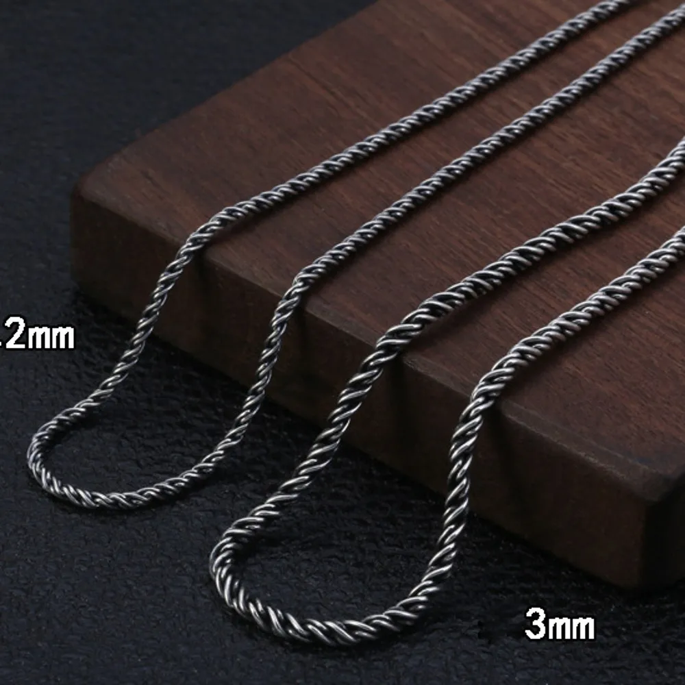 New S925 Pure Silver Men and Women Necklace All-Match Chain Six-Character Mantra Vajra 2mm /3mm Hand Made Dynamic Rope Pattern