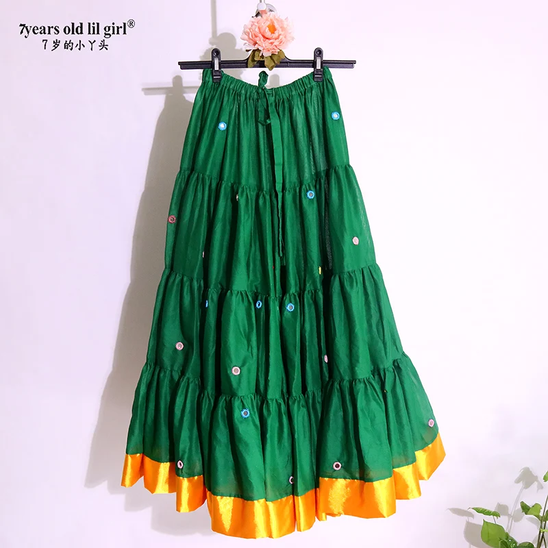 Women ATS Tribal Belly Dance 100% Cotton Top Skirt With Border Tribal Bohemia Ladies Gypsy Long Skirt Full CircleCW11