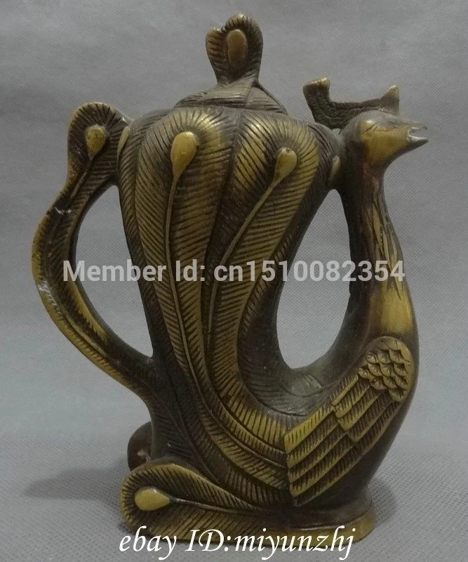 

Chinese Bronze Buddhism FengShui Bird Peacock Phoenix Statue Wine Pot Teapot