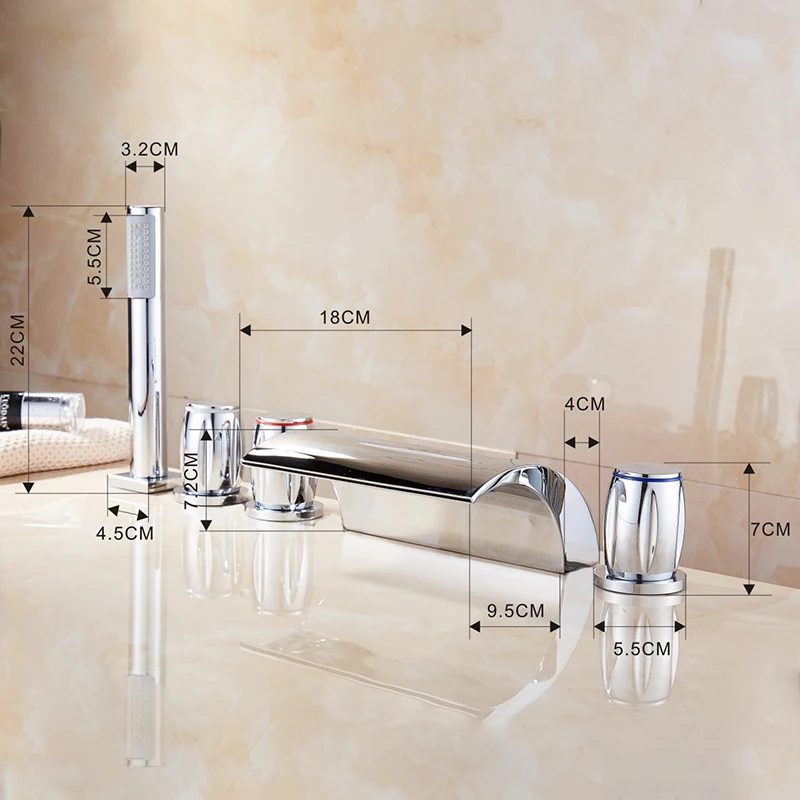 ELLEN Deck Mounted Bathtub Faucet Waterfall Bath Shower Mixer Tap 5 Holes Hot Cold Water Tap ELB107