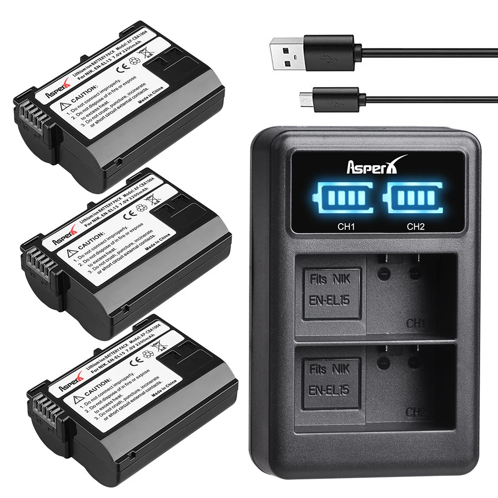 

AsperX EN-EL15 EN EL15 ENEL15 Bateria Battery + Charger For Nikon z5 z6 z6 ii d610 d750 d800 d810 d850 d7000 d7100 d7200 d7500