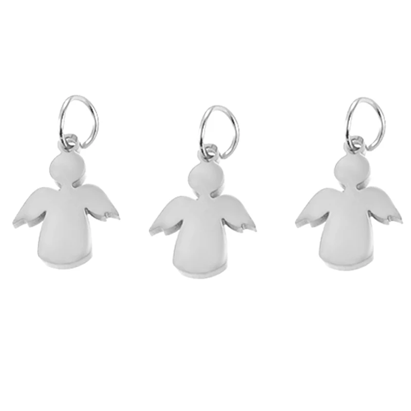 5Pcs 11*15Mm Leuke Angel Charms Spiegel Polish Rvs Bedels Voor Diy Maken Ketting Sleutelhanger Armband kerst Sieraden