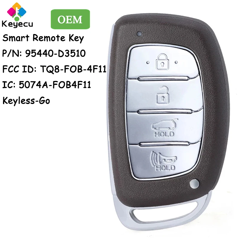 KEYECU OEM Smart Keyless Go Remote Control Car Key With 4 Buttons 434MHz for Hyundai Tucson 2018 2019 2020 Fob P/N: 95440-D3510