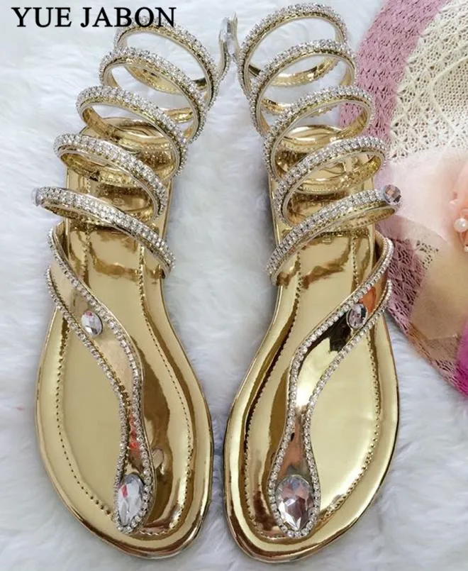 Plus size34-46 Summer women sandals Crystal Sexy Women Gladiator Sandal women Boots Snake Flat sandals women Gold Black Silver