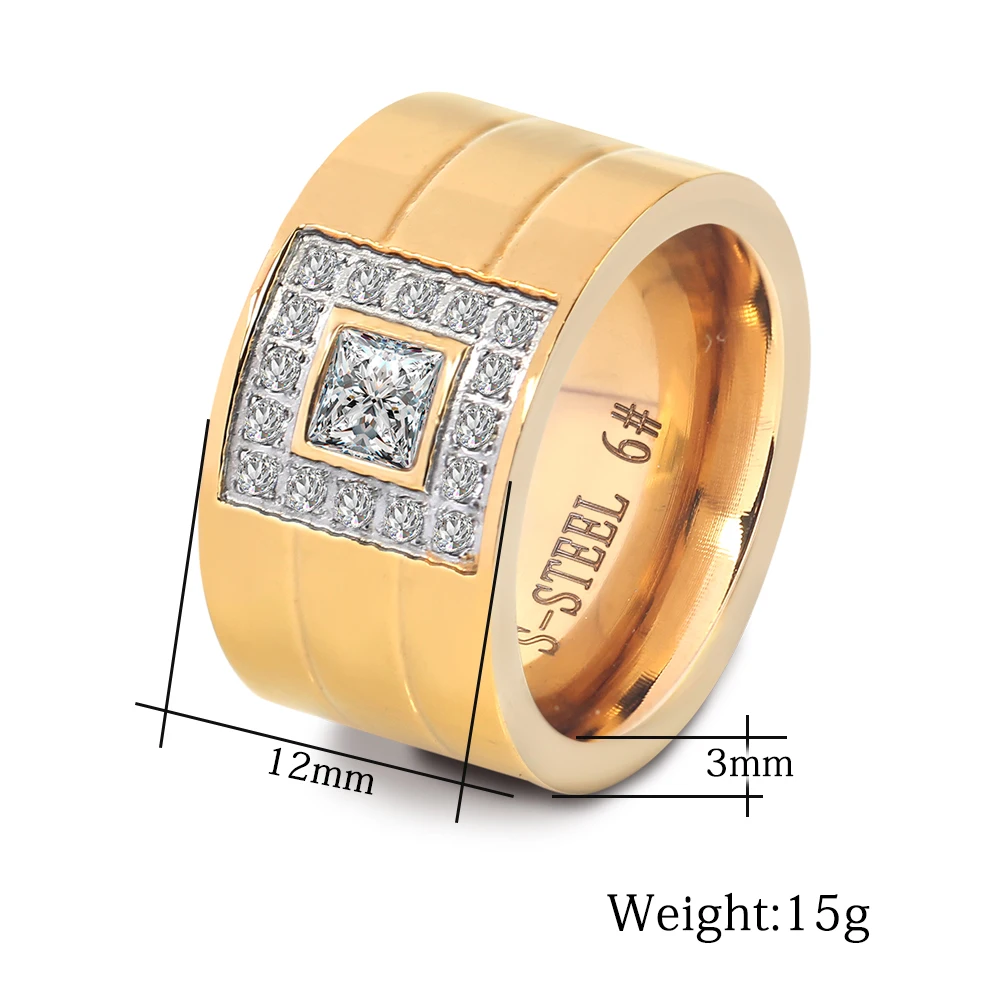 Luxury AAA Zirconia Crystal Finger Ring Gold/Silver Plated Stainless Steel Wedding For Women Size #6-10