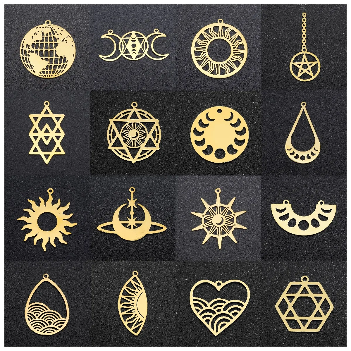 5Pcs Stainless Steel Pendants Moon Sun Star Of David Connectors Charms DIY Necklace Bracelet Earring Dangles Jewelry Making