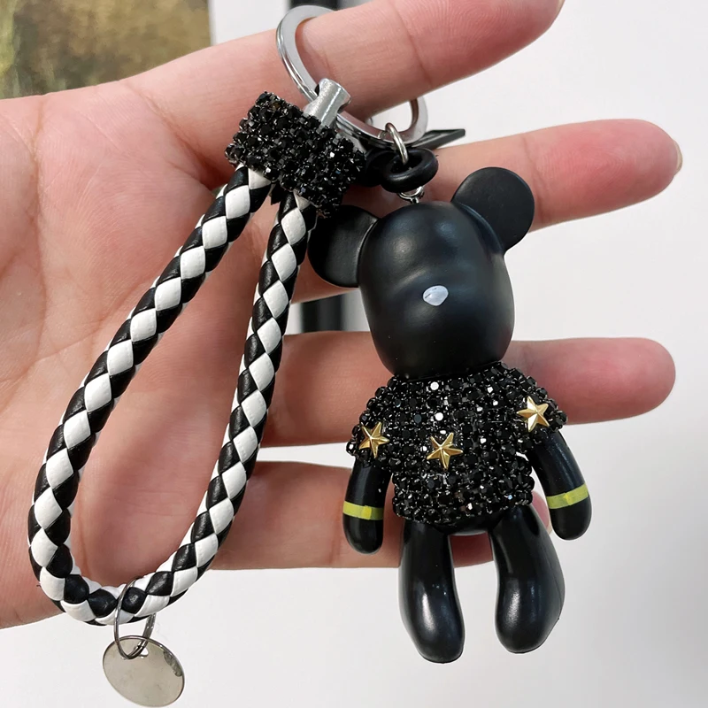 Luxury Rhinestone Purse Keychain Small Bear Car Keychain Women Bag Accessories Couple Key Chain Charm Holder