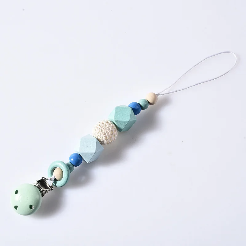 1Pcs Handmade Wooden Pacifier Chains Safe Teething Chain  Cute Soother Baby Teether Eco-friendly Pacifier Clips Holder Chain