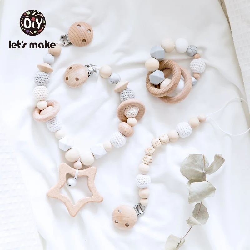 Let 'S Make เตียงนอนแขวน Rattles ของเล่นโครเชต์ลูกปัด Pacifier Chain & การพยาบาล & Pacifier Chain Star rattle ชุด