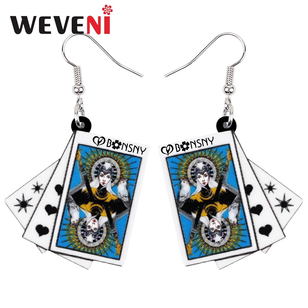 WEVENI Halloween Cute Acrylic Beauty Holy Queen Poker Earrings Fashion Big Dangle Drop Party Gifts Jewelry For Women Girls Teens