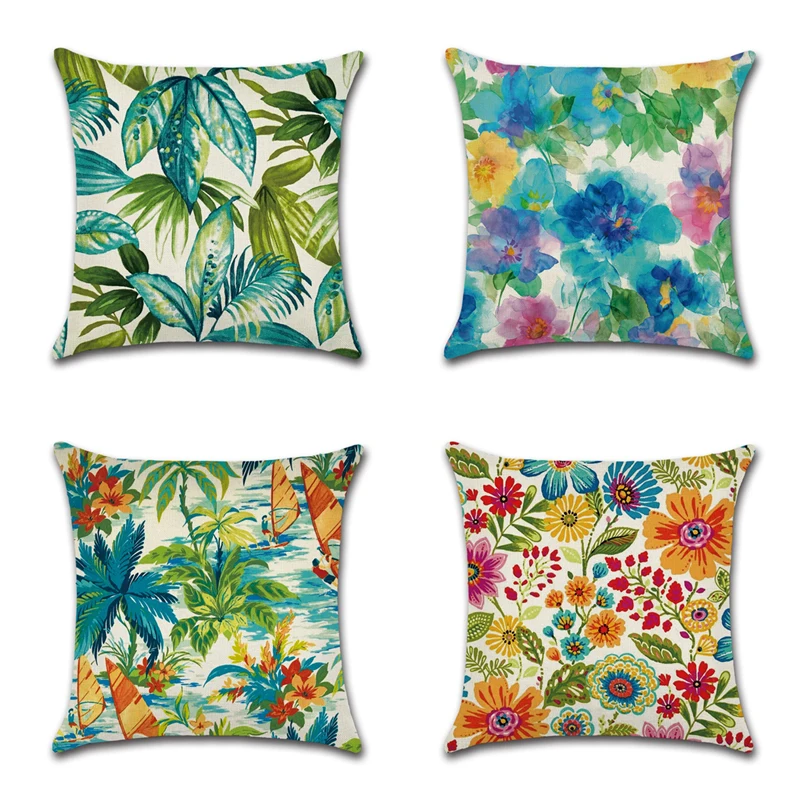 

Set of 4,Printed Cotton Linen Throw Pillow Covers,45*45cm Pillow Case Decorative Cushion Cover for Sofa, Home, Indoor or Outdoor