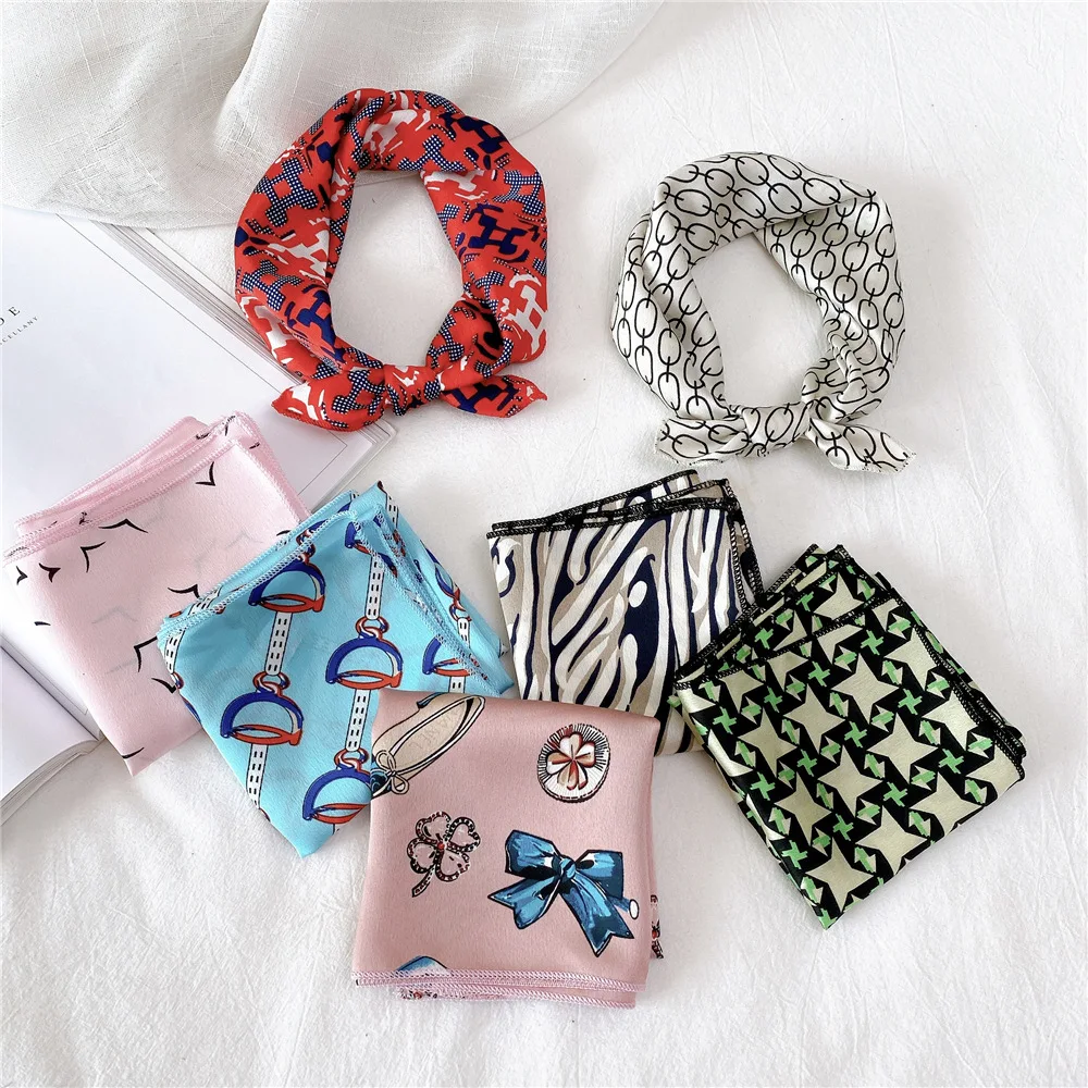 50*50cm Small Square Scarf Women Chiffon Silk Scarves Elegant Headband Femme Bandana Fashion Neck Scarf Hair Bands Handkerchief