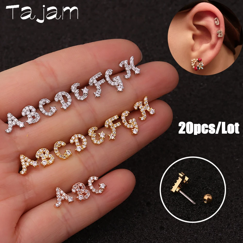 

20PC/Lot Creative 26 English Alphabet Ear Studs Zircon Earring Personality Cartilage Letter Earrings Piercing Jewelry Wholesale