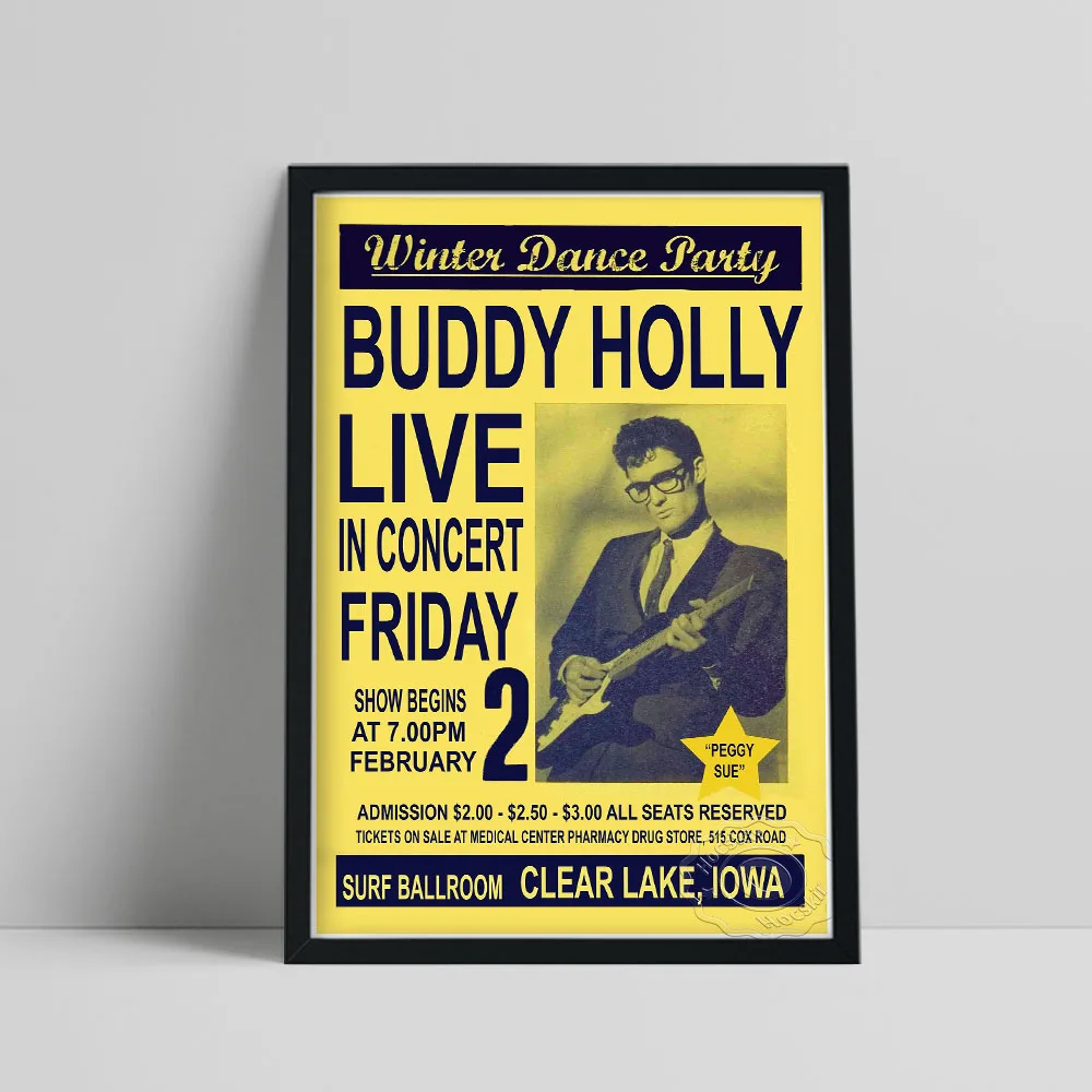 

Vintage Music Venue Print Poster, American Rock Singer Buddy Holly Canvas Painting, Holly Fans Collect Wall Picture Home Decor