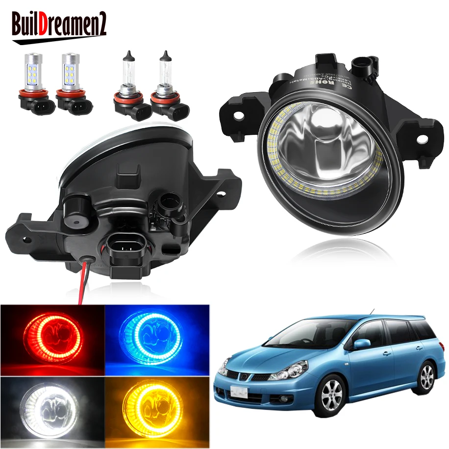 Angel Eye Fog Light Assembly For Nissan Wingroad 2002-2005 Car 20W Front Bumper Fog Lamp Halo Ring Daytime Running Light H11 12V